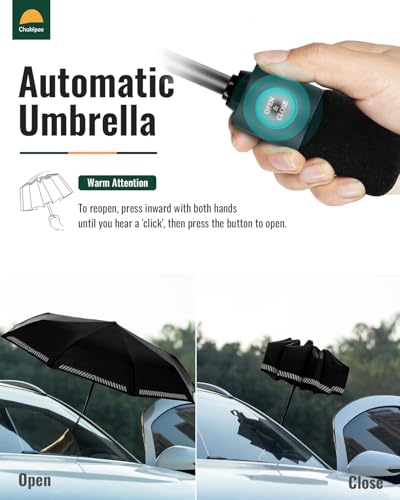 Chakipee Regenschirm Sturmfest Taschenschirm mit Reflexstreifen Schwarz Umbrella Kompakter Reise Winddichter Automatik Auf und Zu Doppelt Belüftetes Vordach 8 Rippen für Herren Damen Kinder