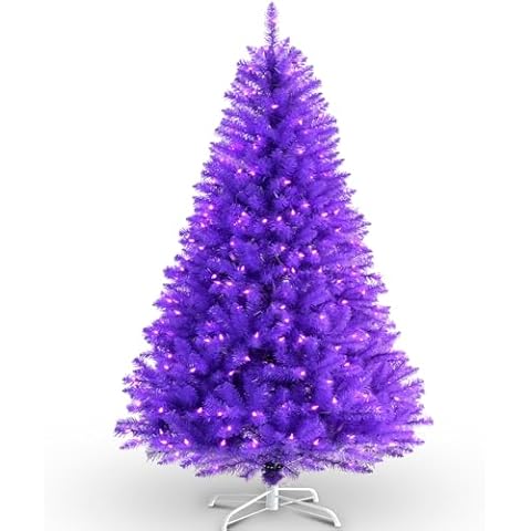 YULETIME 6.5ft Pre-Lit Purple Christmas Tree, Artificial Holiday Decorative Tree with UL Listed 300 Purple LED Christmas Lights with Purple Wire (Purple) Cover