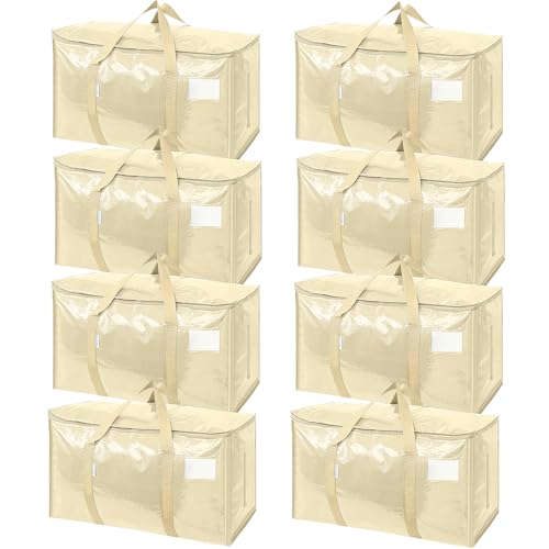 Image of TICONN 8 Pack Extra Large Moving Bags Heavy Duty with Zippers & Carrying Handles, Durable Storage Bags Moving Boxes for Closet Organizers and Storage (8 Pack, Cream)