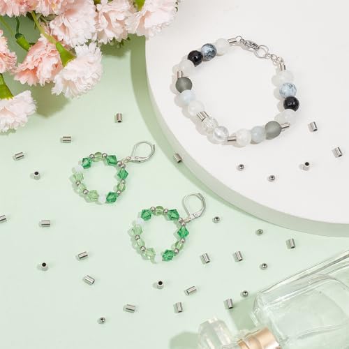 SUNNYCLUE 400pc Silver Stainless Steel Spacer Beads - 2 Styles (Tube & Round) - 3mm & 4x3x3mm - DIY Jewellery Making Accessories - Image 4
