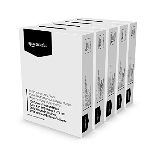 Amazon Basics Multipurpose Copy Printer Paper - White, 8.5 x 11 Inches, 5 Ream Case (2,500 Sheets)