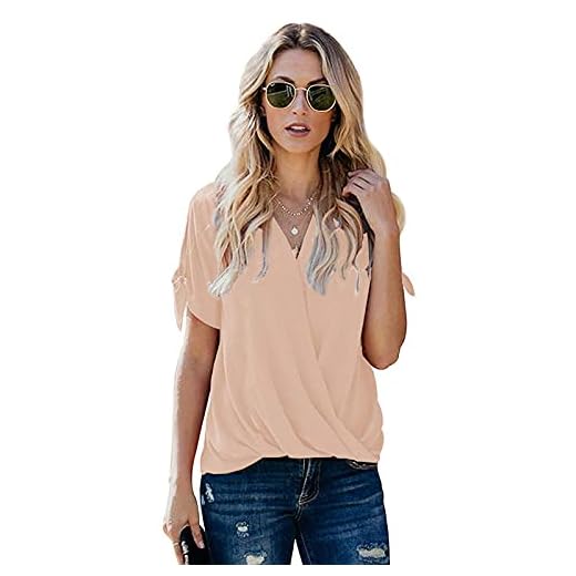 T-Skjorta För Damer Kvinnor V-Ringad Kortärmad T-Shirt Enfärgad Lös Blus Sommartoppar Plus Storlek S-3Xl Casual T-Shirt Oregelbunden Elegant Blus-Brun_S