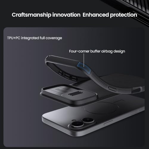 Image of Mangix for iPhone 16 Case with Camera Cover,Slim Fit Thin Polycarbonate Protective Shockproof Cover with Slide Camera Cover, Upgraded Case for Phone 16 Black