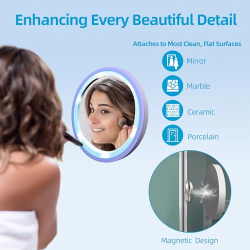 HOMEWELL Swivel Brite Magnifying Mirror with Light for Bathroom Mirrors, 8X Magnification - Mounted Ring Light Mirror w/Magnetic 360° Rotation, Super Bright LED - Travel Lighted Makeup Mirror