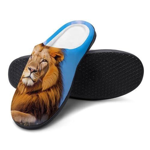 Lion Male Women's Cotton Slippers Indoor Outdoor Slip-on Warm House Shoes with Anti-Skid Rubber Sole4