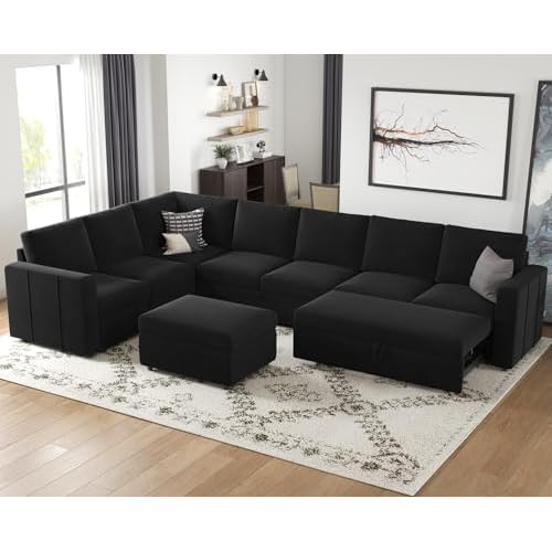 Belffin Modular Sectional Sofa with Sleeper Sofa Couch Pullout Bed, Oversized U Shaped Sleeper Sectional Couch with Reversible Storage Seat for Living