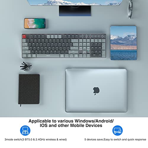 Aula F2090 Led Backlit Wireless Mechanical Keyboard,Bluetooth/2.4Ghz/Wired Tri-Mode Ultra-Thin Low Profile Wireless Gaming Keyboard Blue Switch… #TOP4