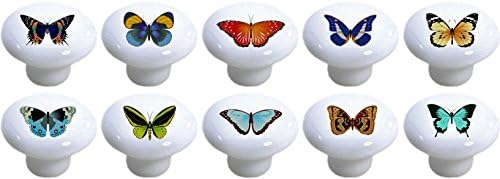 Set of 10 Butterfly Ceramic Cabinet Drawer Pulls Knobs
