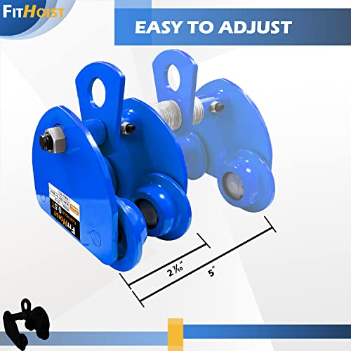 Fithoist Manually Trolley 1/2 Ton | 1100Lbs Capacity Steel Push Beam Trolley | Adjustable For I-Beam Flange Width 3" To 5" | Plain Trolley Crane With Four Sturdy Wheels #TOP3