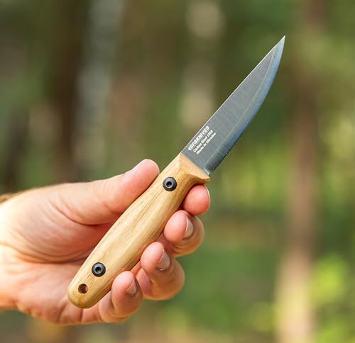 BPS Knives Finn Lite - Puukko a Lama Fissa in Acciaio al Carbonio Con Fodero in Pelle - Coltello Piccolo a Pieno Tango - Da Campeggio e Scandinavo Da Campo - immagine 6