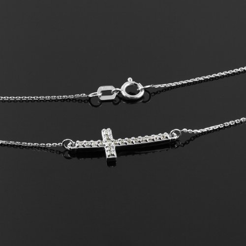 Sideways Curved Cross Cute CZ Necklace2