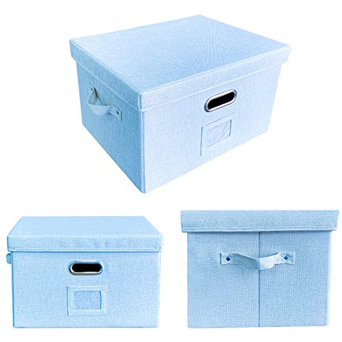 JSungo File Organizer Box Office Document Storage with Lid, Collapsible Linen Hanging Filing Organization, Home Portable Storage with Handle, Letter Size Legal Folder, Blue - Thumbnail 6