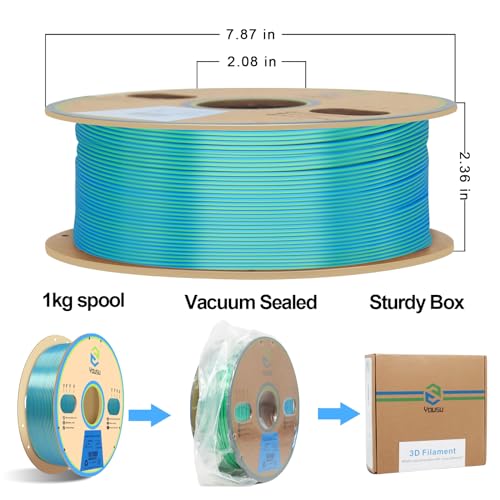 Image of YOUSU Silk PLA Filament 1.75mm, 3D Printer Filament Coextrusion Filament Dual Color, Compatible with Most of 3D Printer, Silk Blue Green 1kg(2.2lbs).
