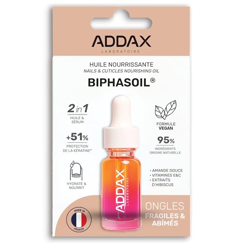 ADDAX - BIPHASOIL® - Huile nourrissante Ongles Cassants et Cuticules Sèches - Nourrit, Renforce et Lisse - Formule Vegan Sans Parfum - Made in France