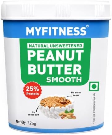 MYFITNESS Peanut Butter All Natural Smooth 1.2kg | 25g Protein | Unsweetened | No Added Sugar or Salt | No Palm Oil | Nut Butter Spread for Pre & Post-Workout | Cholesterol Free | Zero Trans Fat