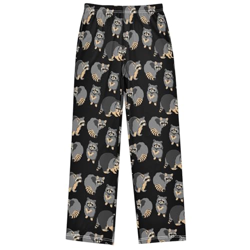 Boy's Pants Watercolor Raccoons Black Jogger Pants Elastic Waist Long Bottoms Trousers with Pockets 6-14 Years