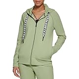 DKNY Women's Logo Drawstring Zip Up Hoodie, Palm