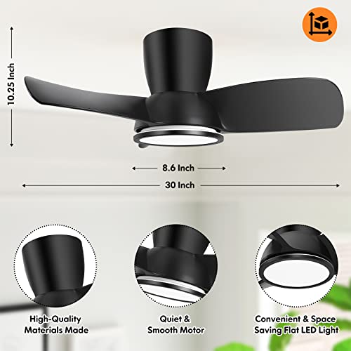 Ceiling Fans With Lights, 30 Inch Quiet Black Ceiling Fan With Remote, Dimmable 3-Color Temperature Ceiling Fan Light, Reversible Modern Ceiling Fan For Bedroom Kitchen Living Room Covered Outdoor #TOP5