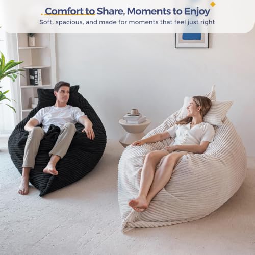 Image of MAXYOYO Giant Bean Bag Chair with Pillow, 3 in 1 Convertible Bean Bag Chair | Removable Floor Cushion Stuffed Floor Lounger for Adults with Washable Cover, Lazy Chair for Living Room, Black, Full