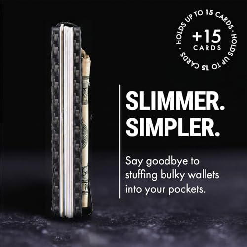 Image of Mountain Voyage Co Minimalist Wallet for Men & Women - Slim RFID Wallet, Scratch Resistant, Credit Card Holder & Money Clip, Easily Removable Money & Cards, (Matte Carbon Fiber)