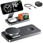 EXW Station de recharge sans fil pour Apple, Compatible avec MagSafe Chargeur Stand, Chargeur sans fil magnétique Qi rapide pour iPhone 17 Air 16 15 14 13 12 Series,Aéropodes Pro,Montre Apple