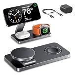 EXW Wireless Charging Station for Apple, Compatible with MagSafe Charger Stand,Foldable Travel Bedside Fast Qi Magnetic Wireless Charger for iPhone 17 Air 16 15 14 13 12 Series,Airpods Pro,Apple Watch