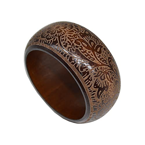 Handmade Ethnic Wood Cuff Bracelet Natural Wooden Large Bangles Round Diy Natural Wooden Chunky Bracelet Simple Engraved Geometric Braid Woven Bangle For Women Girl Jewelry-Round With Pattern #TOP4