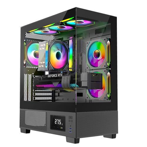 IONZ KZ-V PC Gaming case - ATX - Tempered Glass, LED Temperature Display, includes 3 x120 mm ARGB...