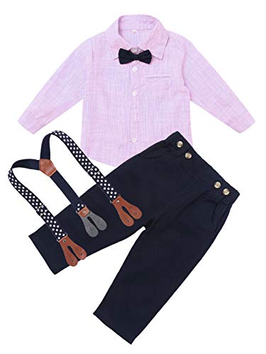 Hularka Baby Boy Clothes Long Sleeve Gentleman Outfit Bow Tie Tuxedo Vest Wedding Birthday Party Formal Suit Pink 12-18 Months