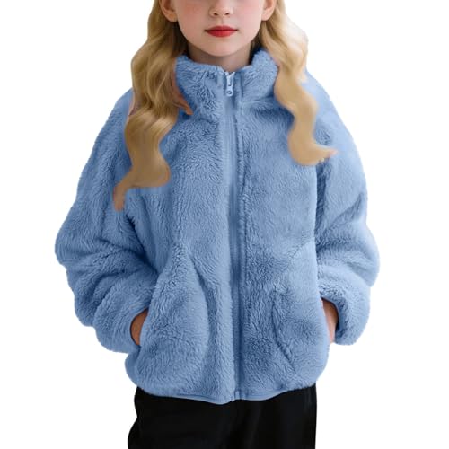 Boys Girls Fleece Jacket Kids Zip up Stand Collar Sherpa Coat with Pocket Fall Winter Soft Warm Fuzzy Plush Outerwear Trendy
