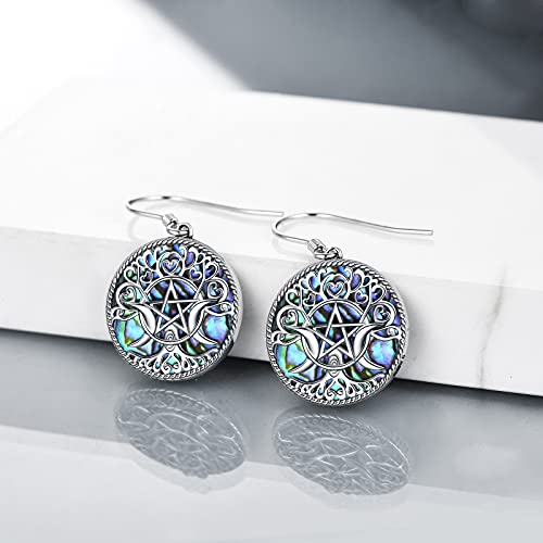 YFN Triple Moon Goddess Earrings Sterling Silver Pentagram Pentacle Earrings Pagan Wiccan Magic Amulet Tree of Life Jewelry for Women3
