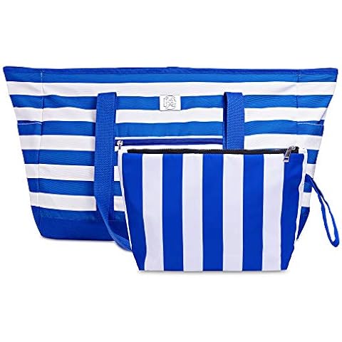 BANG&CARSEN Extra Large Tote Beach Bag With Zipper And Matching Large Waterproof Makeup Bag Clutch For Beach Use Cover