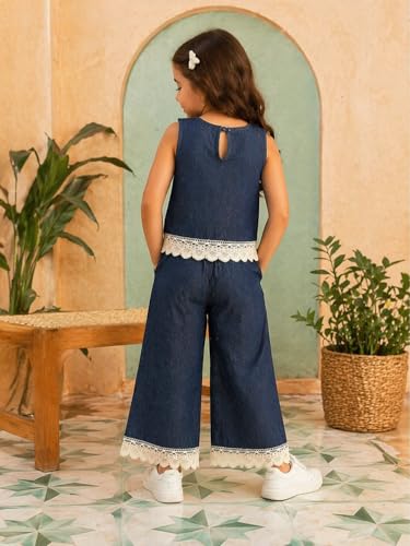 Image of superminis Girl's Denim Solid Top And Trouser Co-Ords Set Dress | Stylish & Comfortable