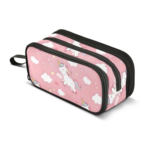 Reiacy Estuche para lápices de unicornio de dibujos animados para niños y niñas, bolsa de gran capacidad con 3 compartimentos, organizador de papelería, estuche para marcador para escuela, oficina
