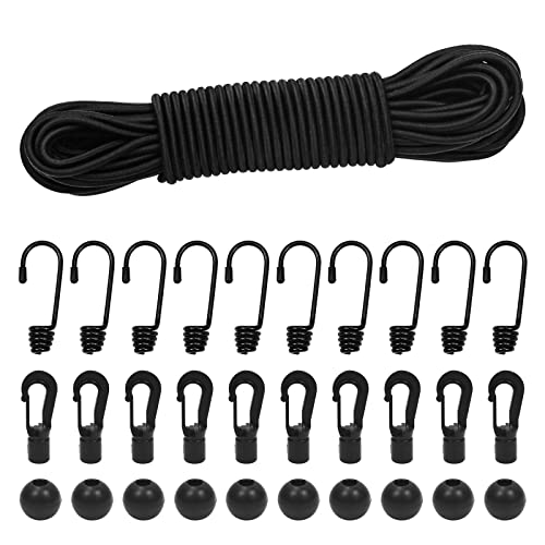 suruikei Gummiseil 4mm 15m schwarz, elastisches Expanderseil Gummischnur Gummikordel Gummiband Planenseil Spannseil mit Haken Zubehör DIY (Schwarz, 4mm x 15m)