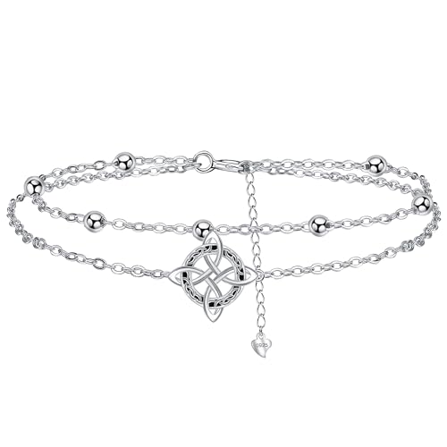 Micory Pulseras Nudo de Bruja Plata de Ley 925 Pulsera Mujer Nudo Celta,Regalos Joyería Originales Para Novia Mujer Esposa Hija - Ajustable (17+4cm)