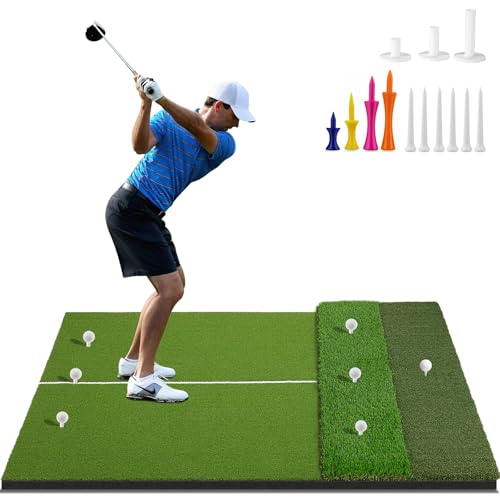 Tri-Turf Premium Golf Hitting Mat, 6X4Ft Extra Large, 50Mm/55Mm/31Mm Extra Thick, Non-Slip Foam Base, Dense Artificial Grass, Accept Real Tees, Indoor &Amp; Outdoor Practice, Drive/Chip/Pitch, With Tees