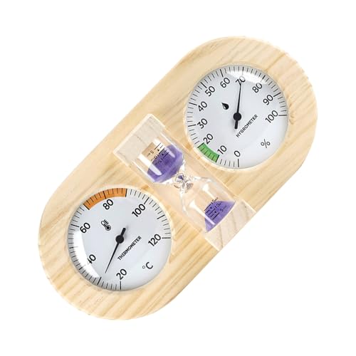 Hohopeti Sauna Thermometer Hygrometer Kombi Minuten Sanduhr Hitzebeständiger Sauna Timer und Feuchtigkeitsmesser für Innen-saunen Präziser Temperatur Feuchtigkeitsmonitor für Heim-spa und