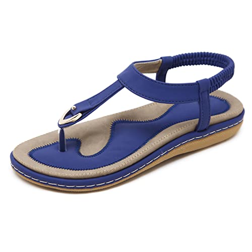Shibever Womens Sandals Comfortable Summer Dressy Flat Sandals T-Strap Flip Flop Thong Sandals Blue 7 #TOP20