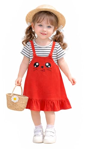 Image of Bold N Elegant Multicolor Stripe Cartoon Face Summer Tunic Pinafore Pinny Midi Dress Frock for Infant Toddler Baby Girls