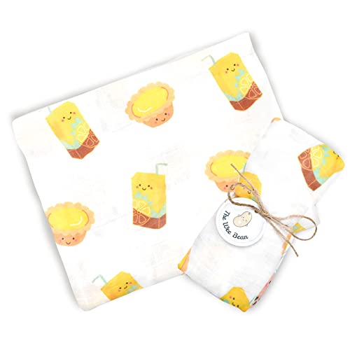 Image of The Wee Bean Baby Swaddle Blanket, Organic Cotton and Rayon derived from Bamboo Muslin Blanket, Soft, Breathable Baby Blankets for Boys & Girls, Lemon Tea Egg Tart Design, 47 x 47 Inches