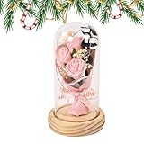 Rosa Bajo con LED - Cúpula De Hecha A Mano De La Y La | Rosa De Seda Preservada: Regalo para Mujeres para Cumpleaños, Día De La Madre Y Día De San Valentín