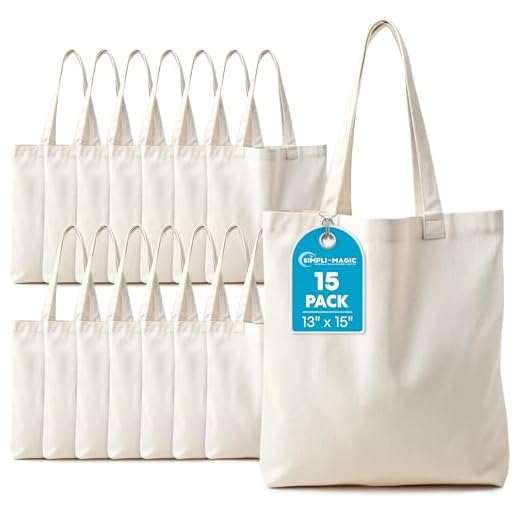 Simpli-Magic Canvas Tote Bags, 13" x 15", Pack of 15, Natural