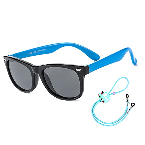 ROCF ROSSINI kids sunglasses Aviator Sun glasses Polarized Shades Girls Boys UV Protection Eyewear for Age 2-8 (Black/Blue)