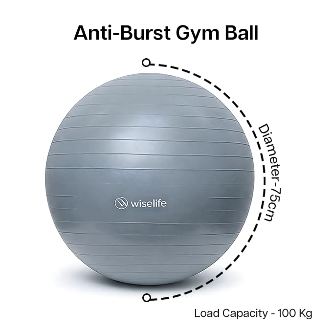 Image of Wiselife Gym Ball,Physical Therapy Yoga Ball for Home,Excercise Ball for Stability,Workout Fitness, Anti-Burst, Slip Resistant Balance Chair for Office, Swiss with Air Pump (Grey, 75 cm)