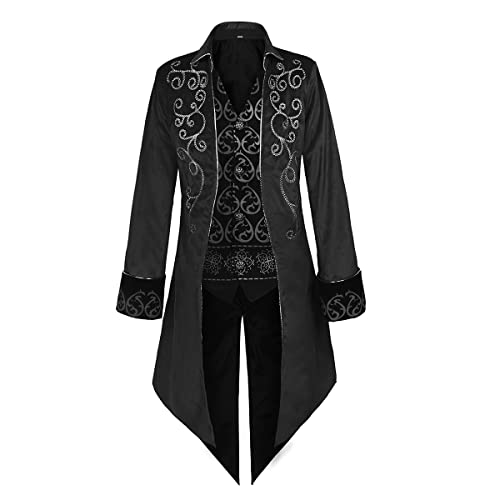 Oiefeen Medieval Steampunk Tuxedo Performance Costume Halloween Mens Clothing Gothic Jacket (3XL Black)
