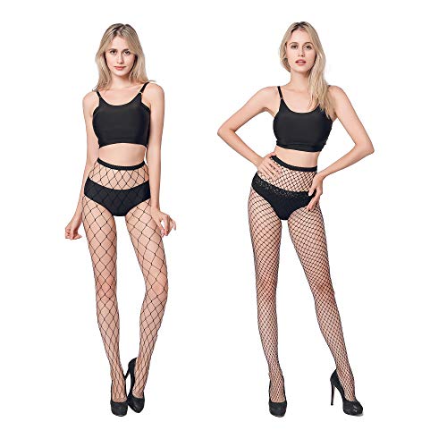 FLORA GUARD 4 Pairs Fishnet Stockings For Women, High Waist Sexy Mesh Fish Nets Tights Leggings, Plus Size Sheer Pantyhose3