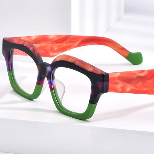 Image of HEPIDEM Multicolor Acetate Glasses Frame Women Oversize Vintage Round Eyeglasses Optical Spectacles 9271
