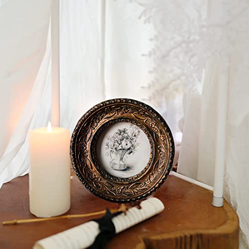 Sikoo Small Vintage 3×3 Round Picture Frame Antique Ornate Mini Photo Frame Table Top Display And Wall Hanging With High Definition Glass Front For Home Decor, Old-Fahioned Photo Gallery, Retro Art, Bronze Gold #TOP6