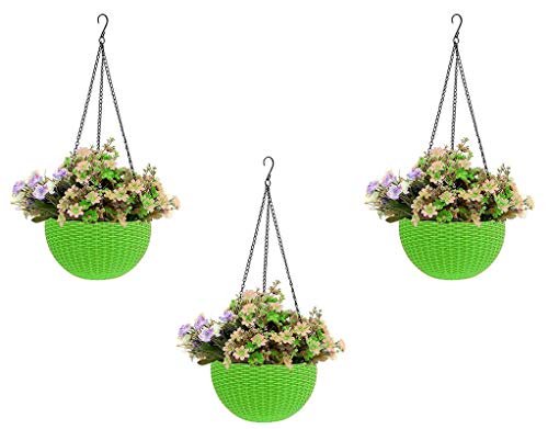Image of Go Hooked Green Hanging Planters, 7.1 inch Diameter, 4.8 inch Height, 3mm Thickness, 13 inch Chain, 3 Pieces